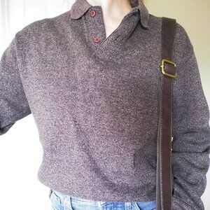 Vintage Naturalife Grandpa Henley Polo Cotton Sweater - Brown - Small